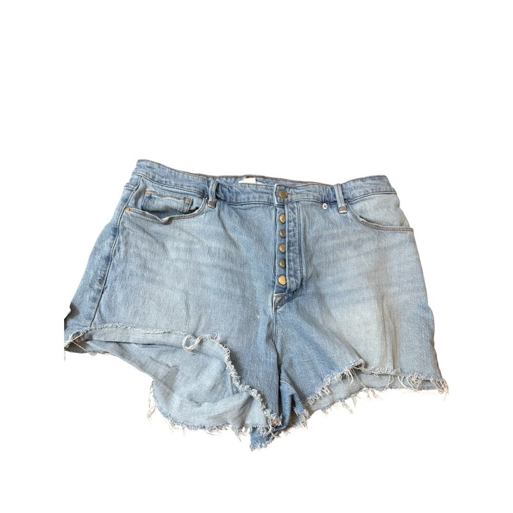 Good American High Rise Button Fly Cutoff Denim Shorts Light Wash Size 15